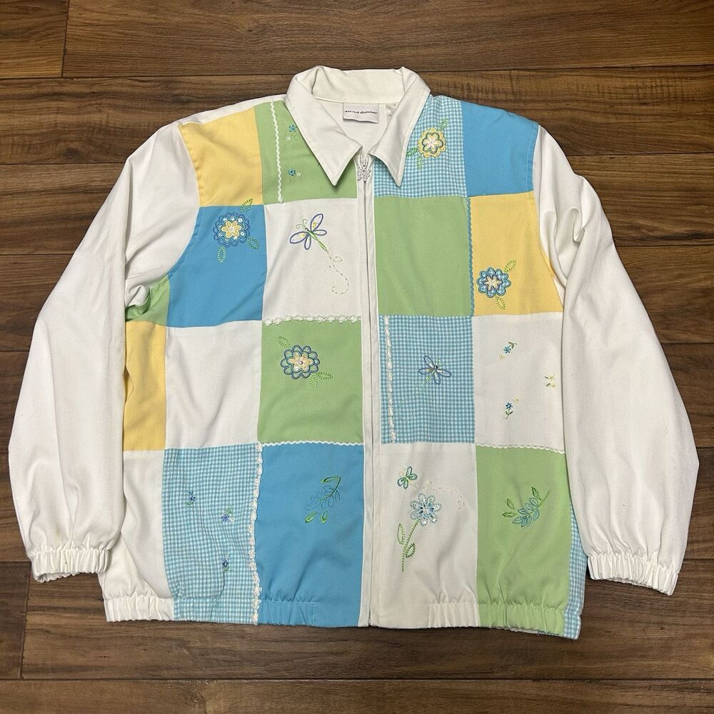 Y2K Alfred Dunner Womens Full Zip Jacket  Shoulder Pads Spring Flower Size 18
